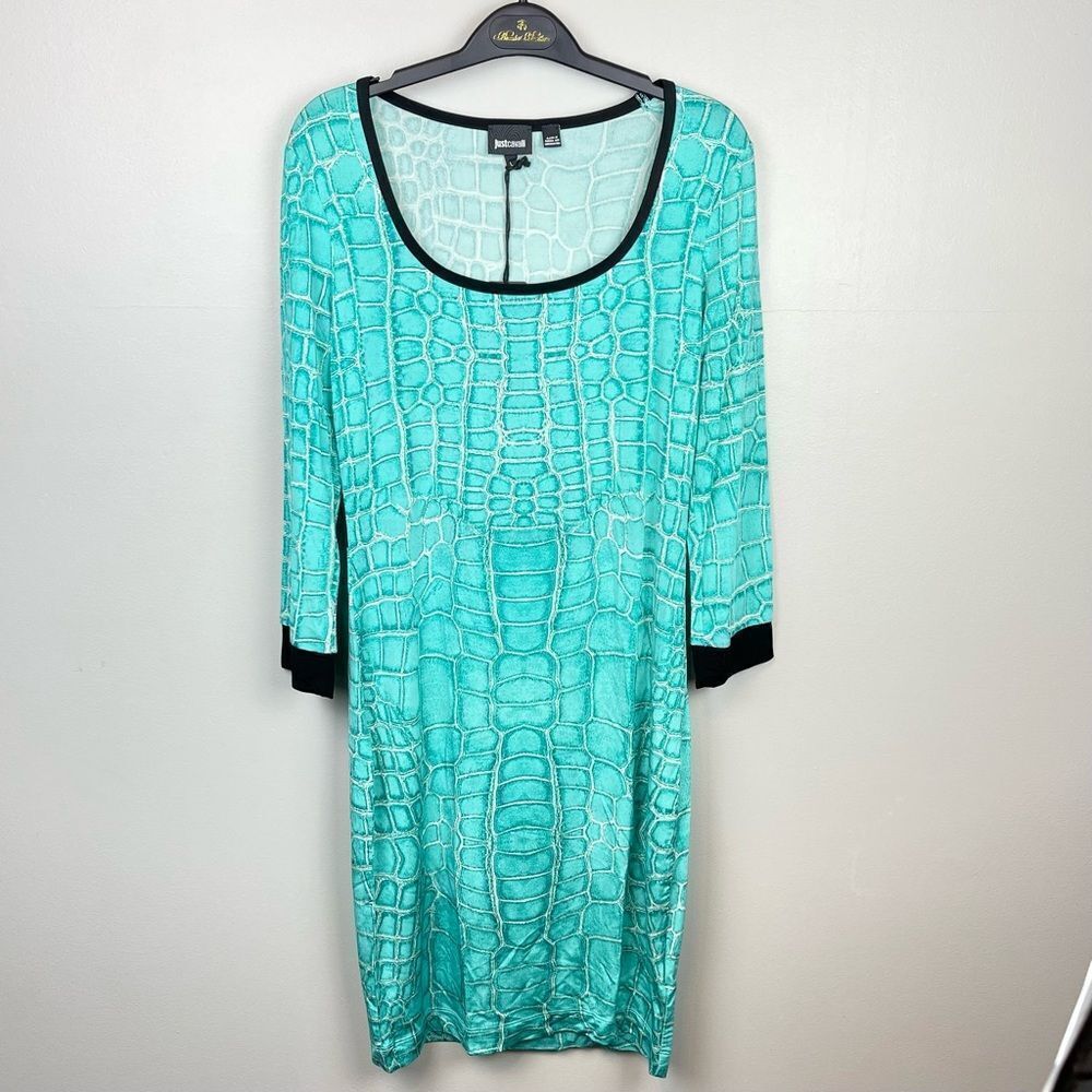 Just Cavalli Blue Snake Animal Print Dress Large NWT